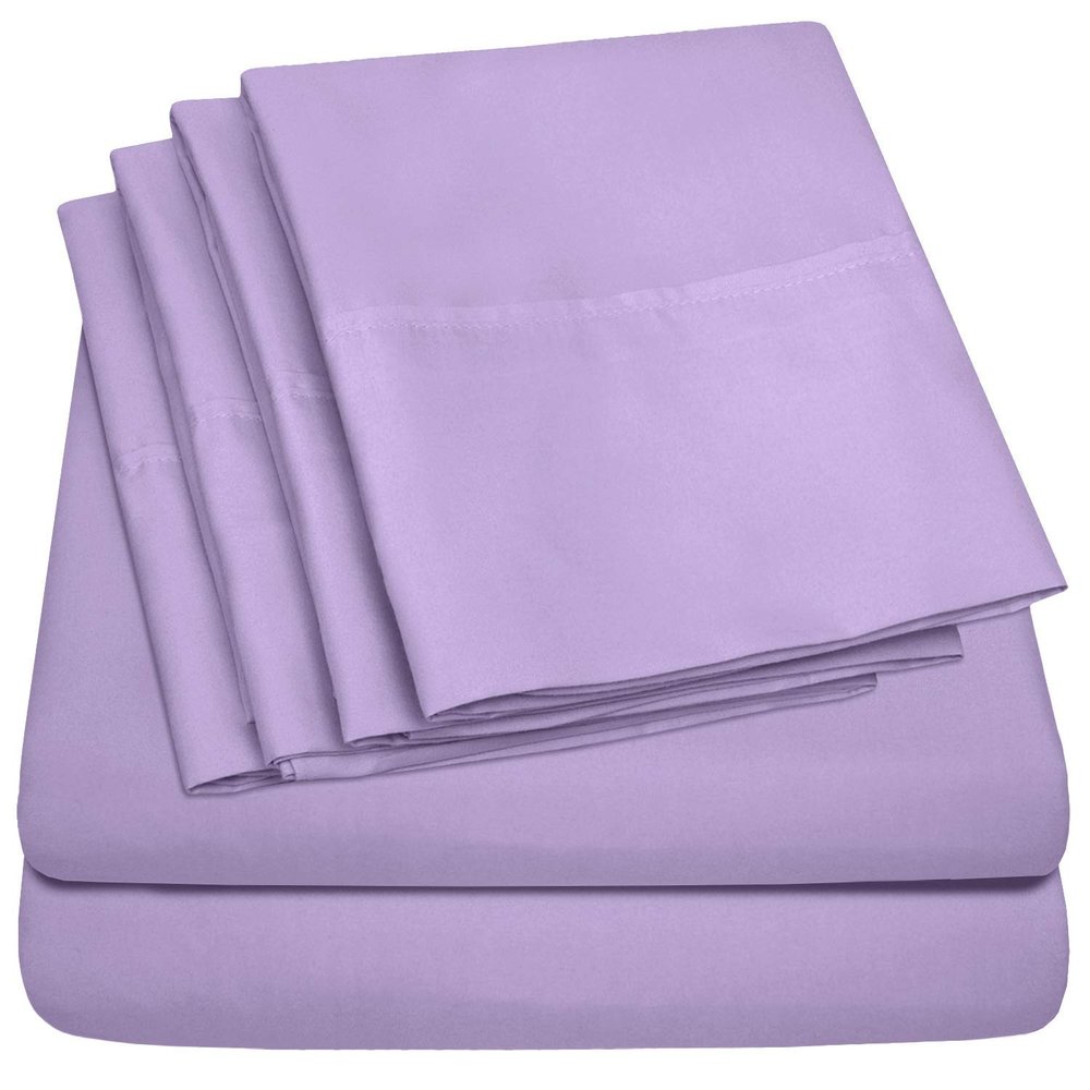6 Pc Bed Set 100% Cotton RV-King Sheet Set with 800 TC Long Luxury Hotel Bedding Sheets Lavender, Fit Upto 12" Deep Pocket 1 Flat, 1 Fitted & 4 Pillowcases (RV-King, Lavender)