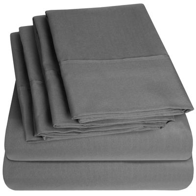 6 Pc Bed Set 100% Cotton RV-King Sheet Set with 800 TC Long Luxury Hotel Bedding Sheets Grey, Fit Upto 12" Deep Pocket 1 Flat, 1 Fitted & 4 Pillowcases (RV-King, Grey)