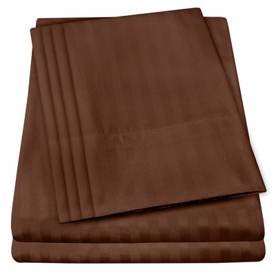 6 Pc Bed Set 100% Cotton RV-King Sheet Set 800 TC Long Luxury Hotel Bedding Sheets Chocolate Stripe, Fit Upto 18" Deep Pocket 1 Flat, 1 Fitted & 4 Pillowcases (RV-King, Chocolate Stripe)