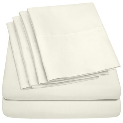 6 Pc Bed Set 100% Cotton RV-King Sheet Set with 800 TC Long Luxury Hotel Bedding Sheets Ivory, Fit Upto 12" Deep Pocket 1 Flat, 1 Fitted & 4 Pillowcases (RV-King, Ivory)