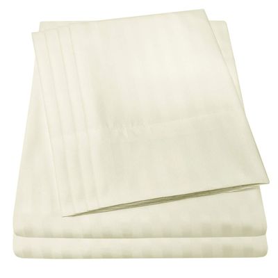 6 Pc Bed Set 100% Cotton RV-King Sheet Set 800 TC Long Luxury Hotel Bedding Sheets Ivory Stripe, Fit Upto 18" Deep Pocket 1 Flat, 1 Fitted & 4 Pillowcases (RV-King, Ivory Stripe)