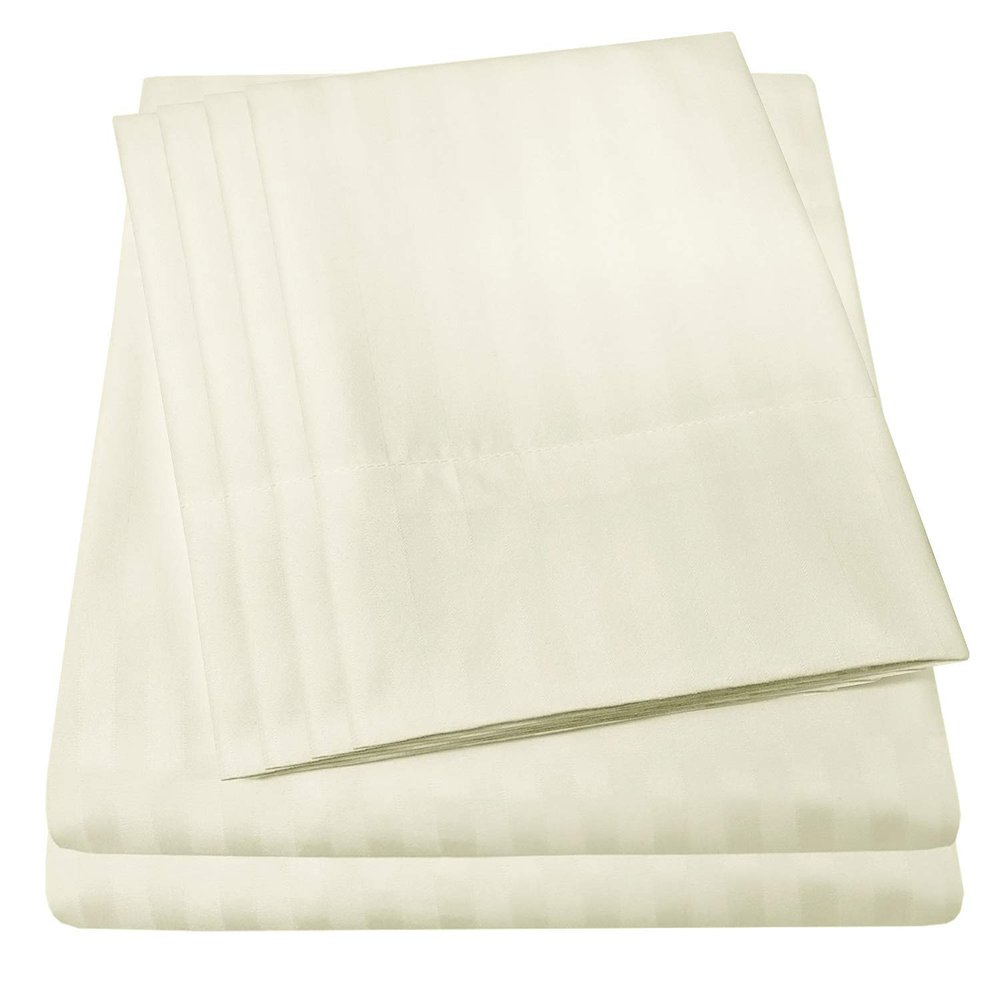 6 Pc Bed Set 100% Cotton RV-King Sheet Set 800 TC Long Luxury Hotel Bedding Sheets Ivory Stripe, Fit Upto 18" Deep Pocket 1 Flat, 1 Fitted & 4 Pillowcases (RV-King, Ivory Stripe)