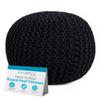 BIRDROCK HOME Round Pouf Ottoman | Cotton Braided Foot Stool with Bean Bag Filling | Boho Foot Rest for Living Room & Bedroom | Compact & Comfortable Seating, Lightweight & Soft | Black view 1