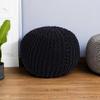 BIRDROCK HOME Round Pouf Ottoman | Cotton Braided Foot Stool with Bean Bag Filling | Boho Foot Rest for Living Room & Bedroom | Compact & Comfortable Seating, Lightweight & Soft | Black view 2