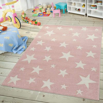 Paco Home Kids Rug with Star for Children's Room Starry Sky Design, Size:6'7" x 9'2", Colour:Pink