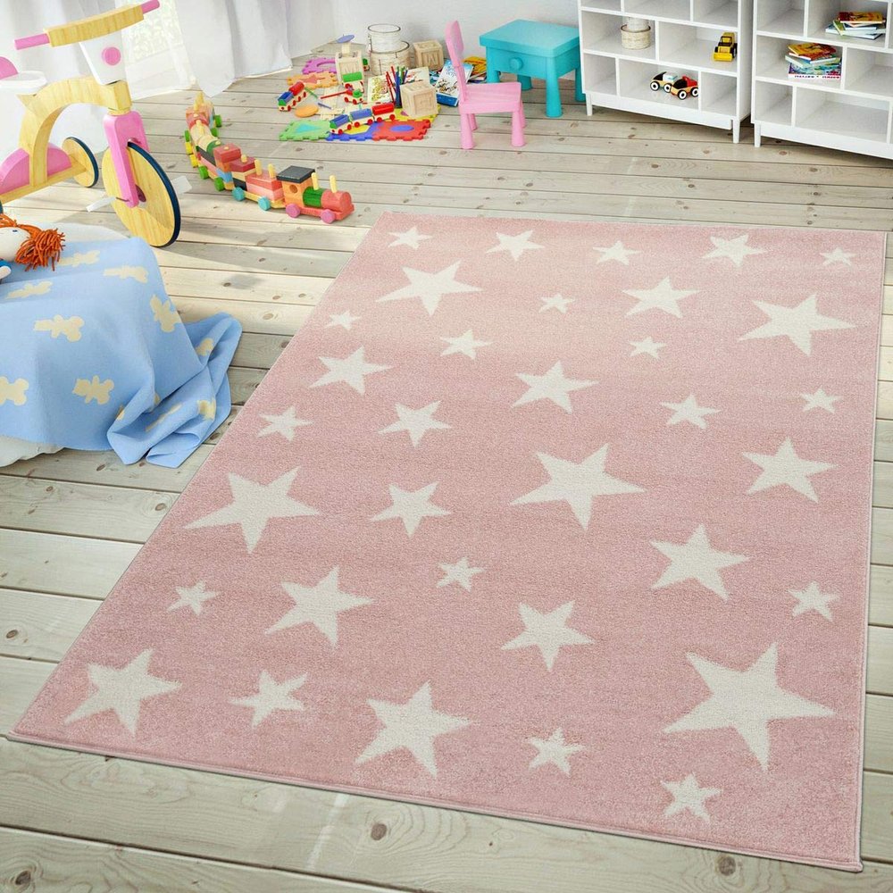 Paco Home Kids Rug with Star for Children's Room Starry Sky Design, Size:6'7" x 9'2", Colour:Pink