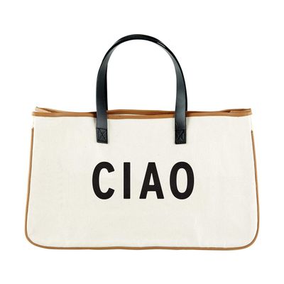 Santa Barbara Design Studio Womens Tote - Cotton Canvas Shoulder Bag with Leather Handles and Waterproof Lining, Large, Ciao