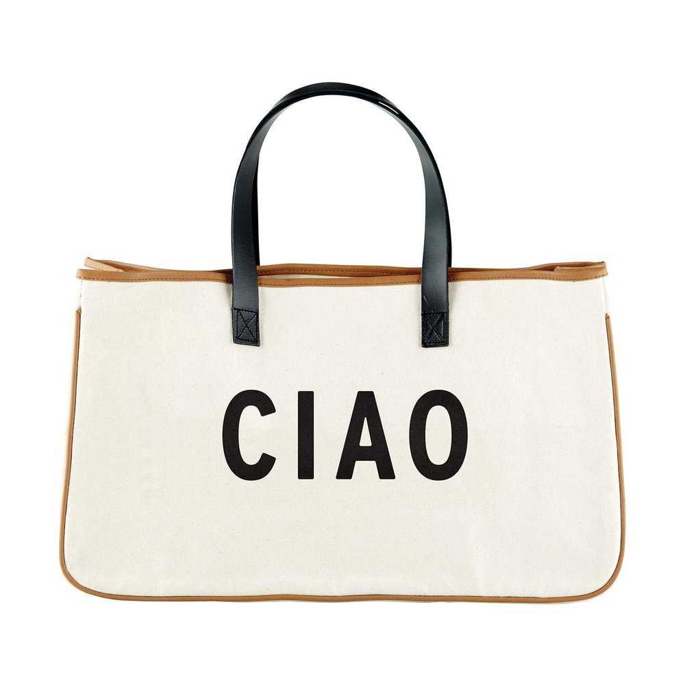 Santa Barbara Design Studio Womens Tote - Cotton Canvas Shoulder Bag with Leather Handles and Waterproof Lining, Large, Ciao