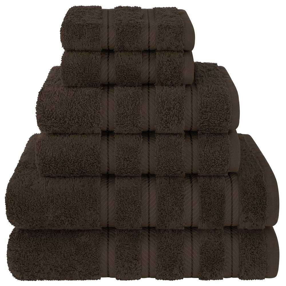 American Soft Linen Luxury 6 Piece Towel Set, 2 Bath Towels 2 Hand Towel 2 Washcloths, 600 GSM 100% Cotton Turkish Towels for Bathroom, Brown Towel Sets