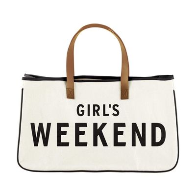 Santa Barbara Design Studio Womens Tote - Cotton Canvas Shoulder Bag with Leather Handles and Waterproof Lining, Large, Girl's Weekend