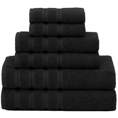 American Soft Linen 100% Carde Cotton 6 Piece Towel Set, 590 GSM Heavy Weight Soft Absorbent Turkish Towels for Bathroom, Coal Black