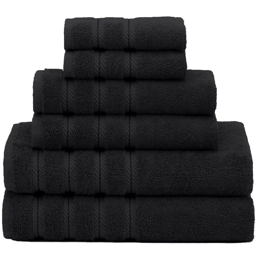 American Soft Linen 100% Carde Cotton 6 Piece Towel Set, 590 GSM Heavy Weight Soft Absorbent Turkish Towels for Bathroom, Coal Black