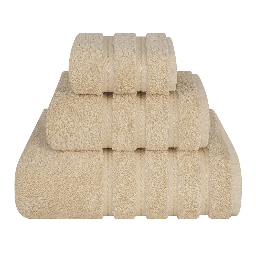 American Soft Linen Premium 3 Piece Towel Set, 1 Bath Towel 1 Hand Towel 1 Washcloth, 600 GSM 100% Cotton Turkish Towels for Bathroom, Beige Towel Set