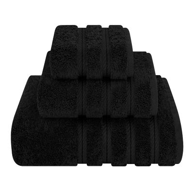 American Soft Linen Premium 3 Piece Towel Set, 1 Bath Towel 1 Hand Towel 1 Washcloth, 600 GSM 100% Cotton Turkish Towels for Bathroom, Black Towel Set