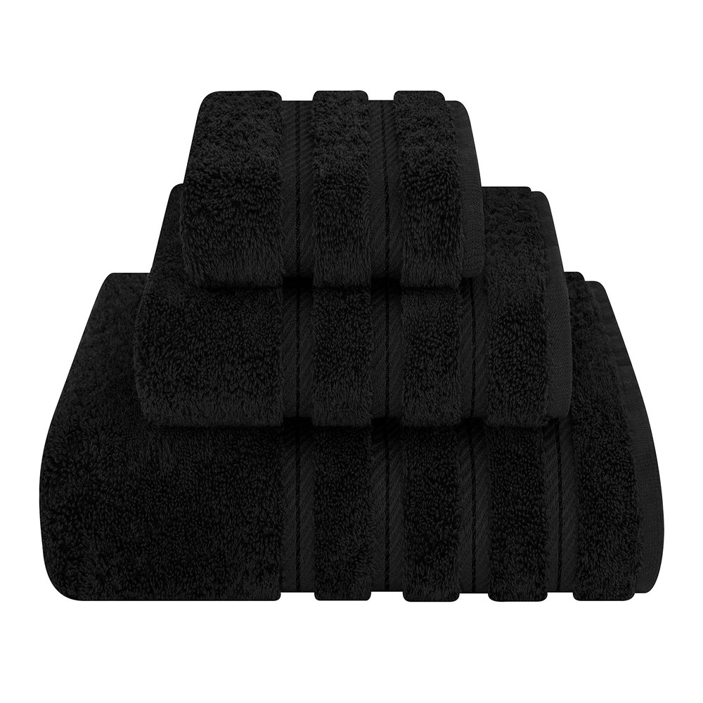 American Soft Linen Premium 3 Piece Towel Set, 1 Bath Towel 1 Hand Towel 1 Washcloth, 600 GSM 100% Cotton Turkish Towels for Bathroom, Black Towel Set