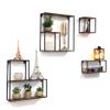 allgala 4-PC Set Wall Mount Creativity Black Metal Frame Wood Finish Floating Shelves view 1