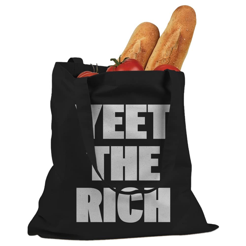 Indica Plateau YEET THE RICH Forest Green Large Canvas Tote Bag