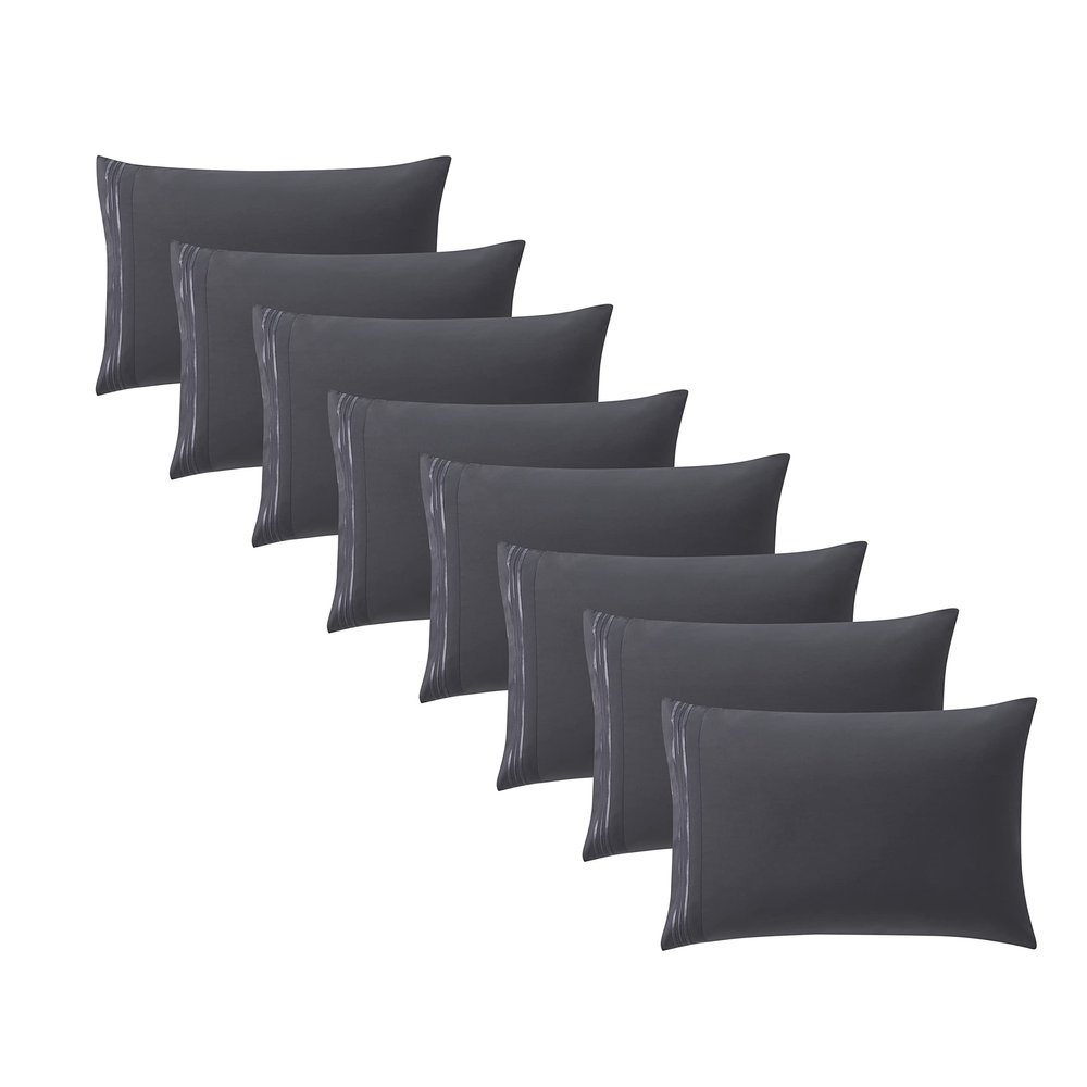 Clara Clark Pillow Cases Queen - Ultra Soft Pillow Cover, Lightweight Microfiber Pillow Cases Set of 8 - Envelope Closure Pillowcases, Charcoal Stone Gray.