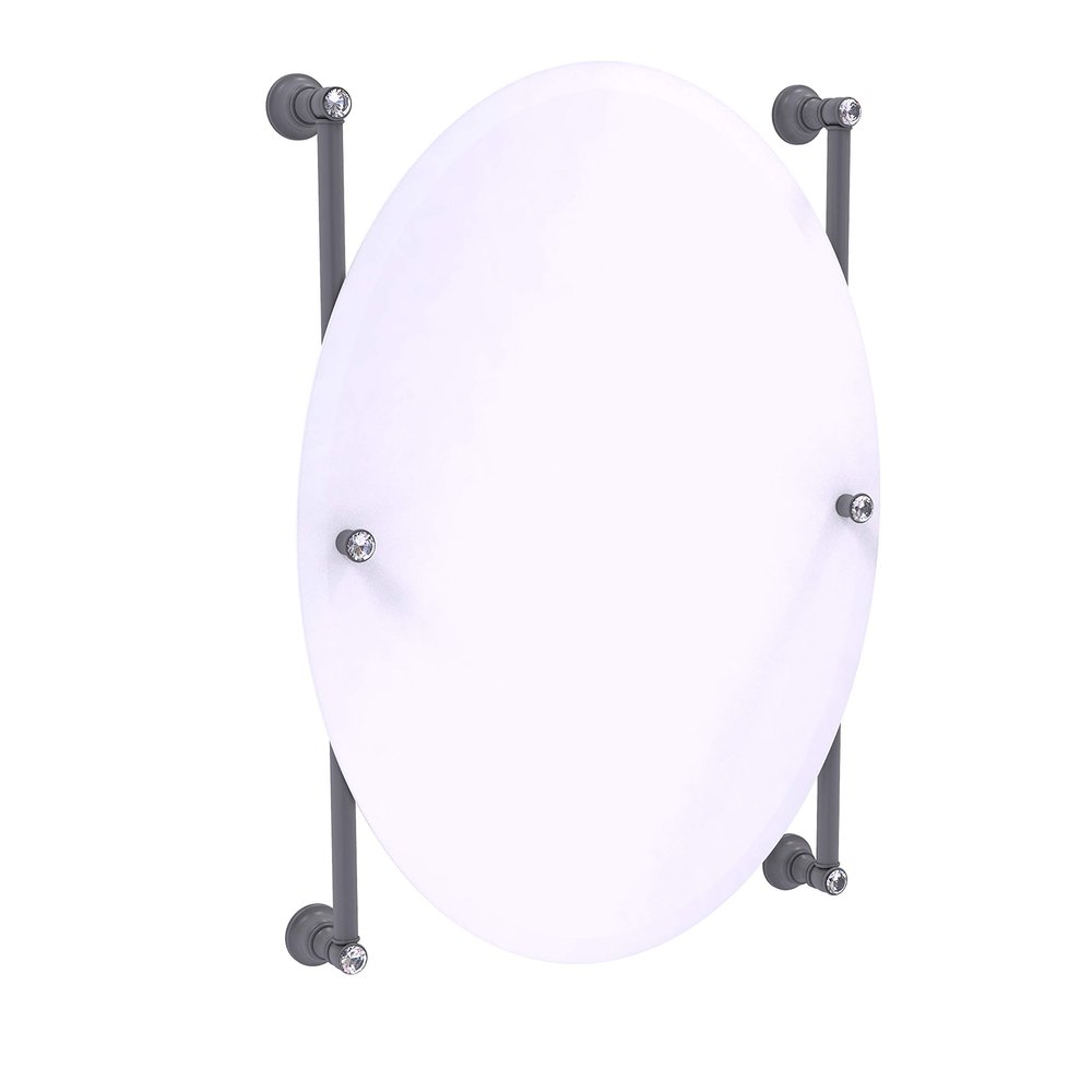 Allied Brass Carolina Crystal Collection Oval Frameless Rail Mounted Wall Mirror, Matte Gray