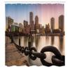 Ambesonne Massachusetts Shower Curtain, Fan Pier Park with Boston City Skyline Modern Urban Life Themed Design Print, Cloth Fabric Bathroom Decor Set with Hooks, 69" W x 70" L, Soft Blue Mauve view 2