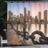 Ambesonne Massachusetts Shower Curtain, Fan Pier Park with Boston City Skyline Modern Urban Life Themed Design Print, Cloth Fabric Bathroom Decor Set with Hooks, 69" W x 70" L, Soft Blue Mauve view 3