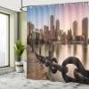 Ambesonne Massachusetts Shower Curtain, Fan Pier Park with Boston City Skyline Modern Urban Life Themed Design Print, Cloth Fabric Bathroom Decor Set with Hooks, 69" W x 70" L, Soft Blue Mauve view 4