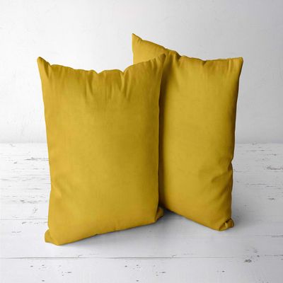 Saffron Set of 2 Cushion Cover - Bed Throw Pillowcase Cotton Solid Removable Cover, Insert not Included (Mustard, 24x24 inch)