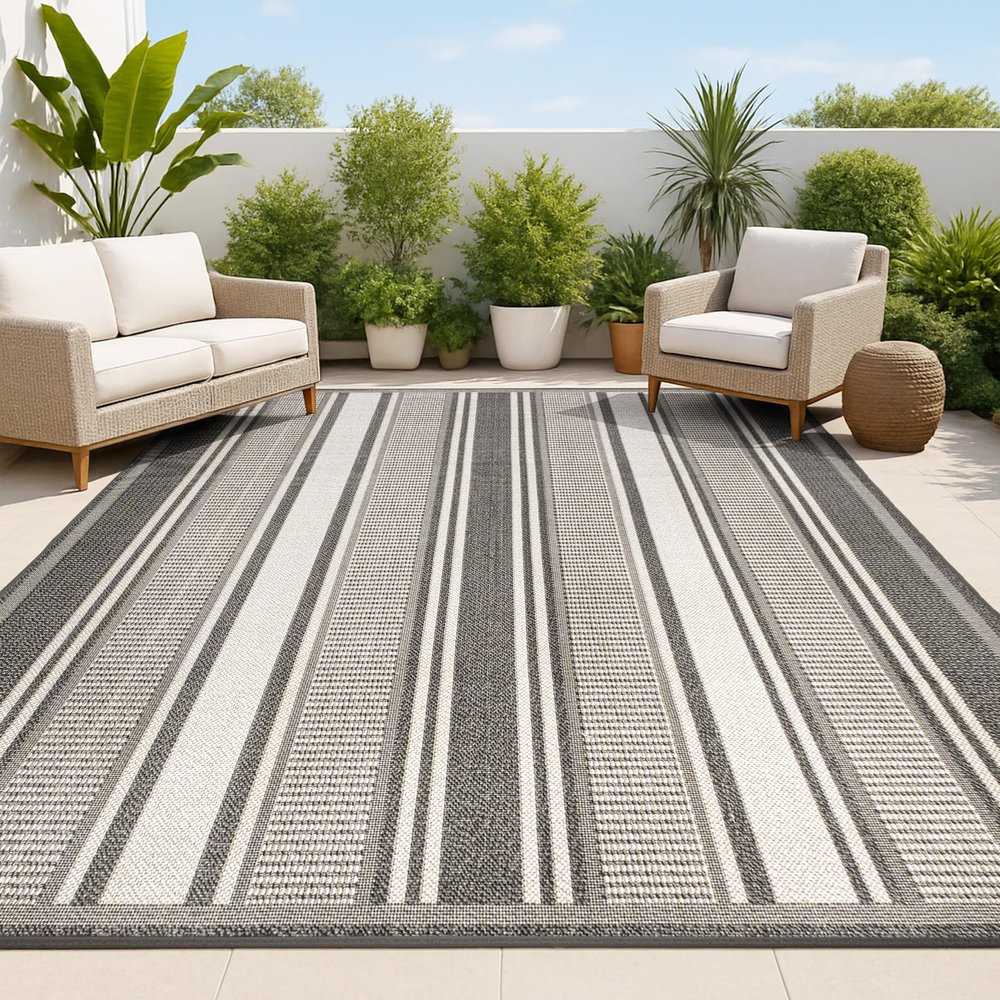 JONATHAN Y Double Stripe Indoor Outdoor Area Rug 3X5 Black/Cream, Haynes Modern for Backyard, Patio, Porch, Easy-Cleaning, High Traffic, Pet-Friendly, Non-Shedding (SMB202B-3)