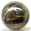 2.3" 270g Sparkling Black w/Orange Moonstone Sphere Polished Natural Labradorescence Feldspar Gemstone Crystal Mineral Ball - Madagascar + Stand view 1