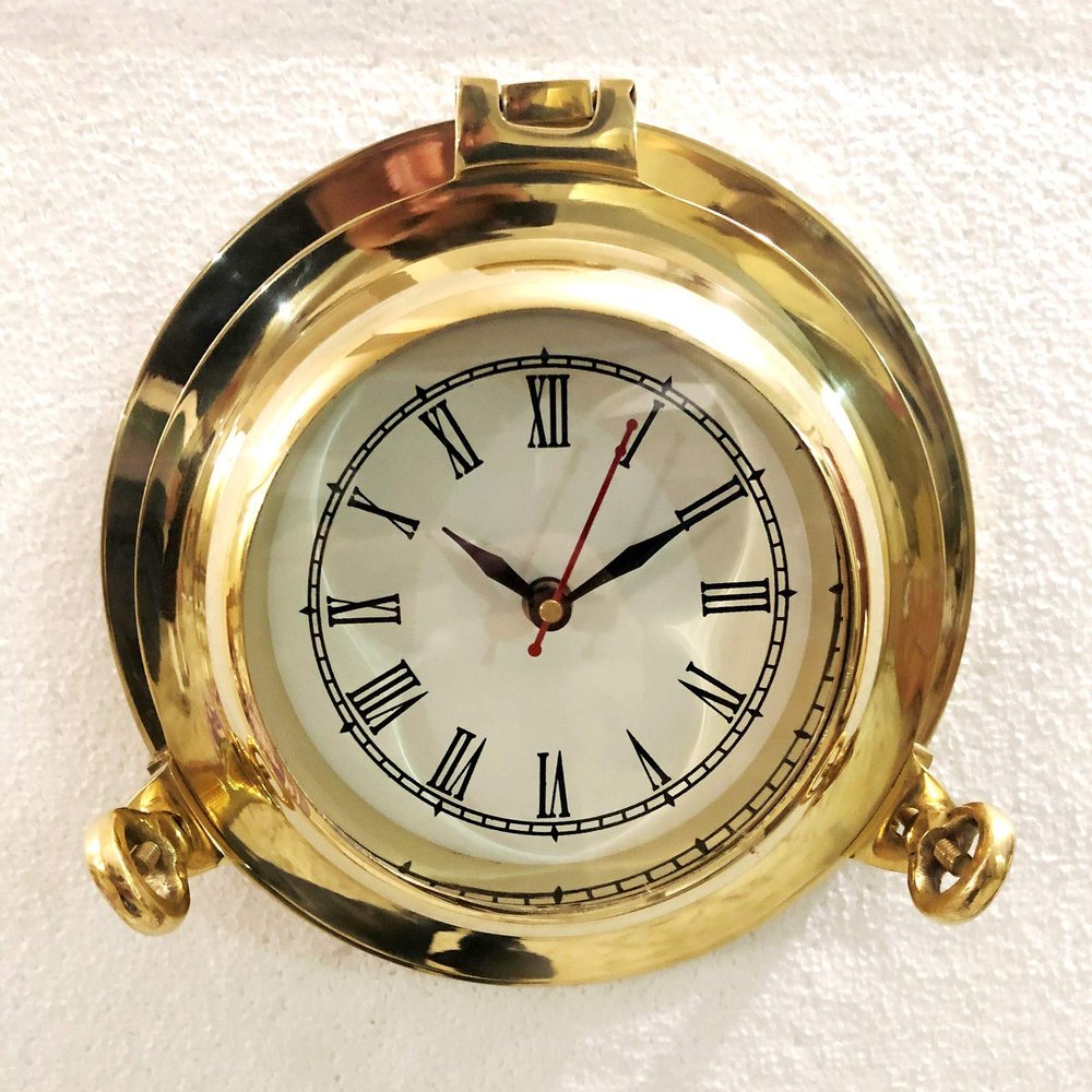 Antique Marine Solid Shiny Brass Ship Porthole Analog Clock Nautical Wall Hanging Clock Home Decor