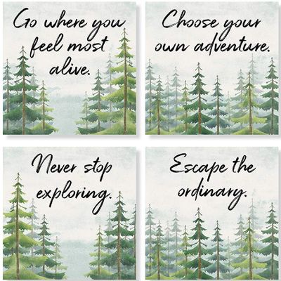 Carson SS74420 Tree Adventure Square House Coaster Set of 4, 4-inch Diameter, Multicolor