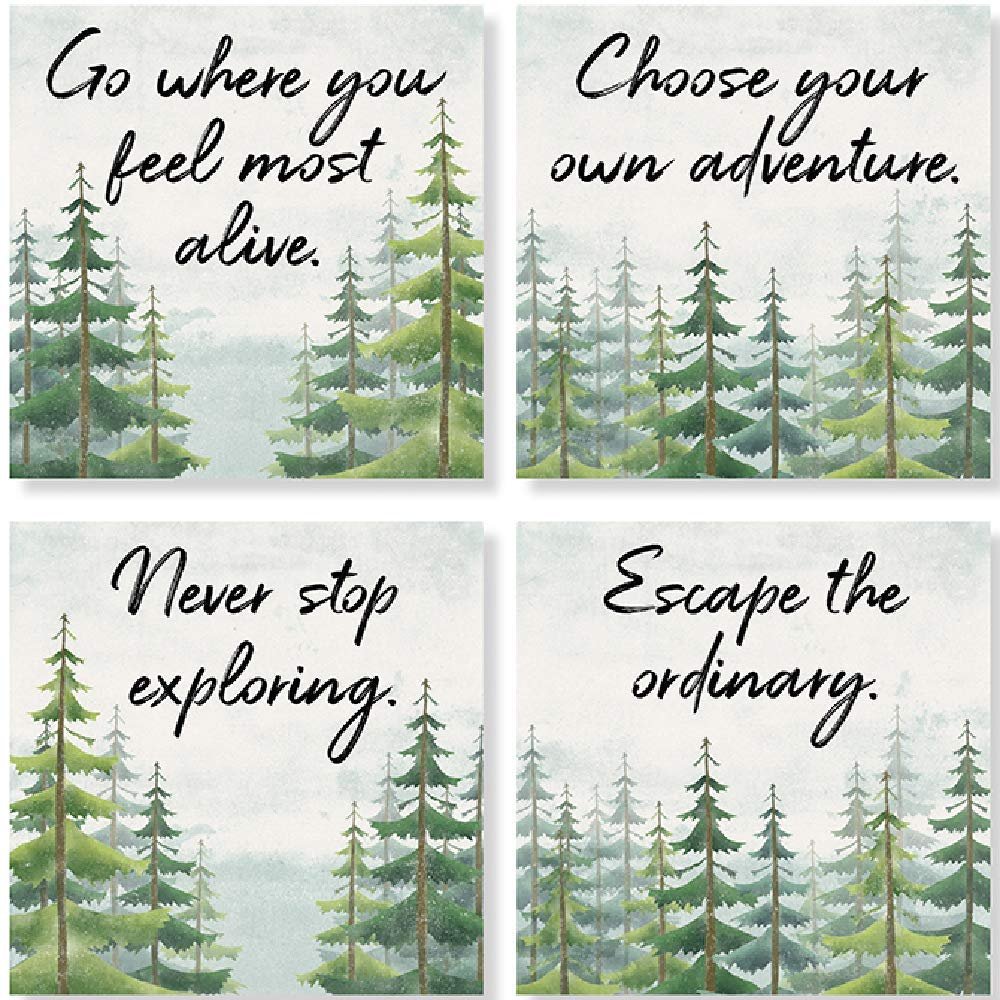 Carson SS74420 Tree Adventure Square House Coaster Set of 4, 4-inch Diameter, Multicolor