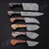 FB LEATHER CRAFTS Custom Made Damascus Steel Kitchen Knife 6-Pcs Set FBK-01011, 01021, 01040, 01071, 01083, 01084, 01085 and 01135 (Multi Colors Resin) view 3
