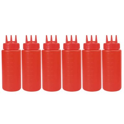uxcell 6pcs 16 OZ Plastic Three Hole Condiment Squeeze Bottles Perfect for Cooking Salad Ketchup BBQ Syrup Condiments Dispenser Red
