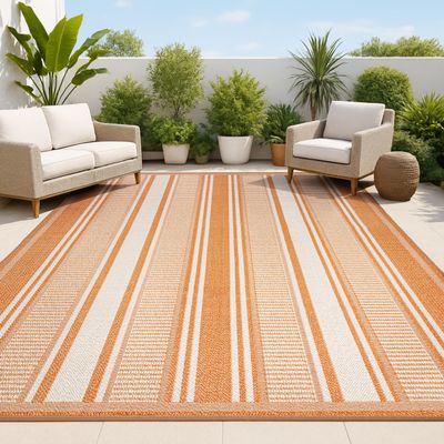JONATHAN Y Double Stripe Indoor Outdoor Area Rug 4X6 Orange/Cream, Haynes Modern for Backyard, Patio, Porch, Easy-Cleaning, High Traffic, Pet-Friendly, Non-Shedding (SMB202C-4)