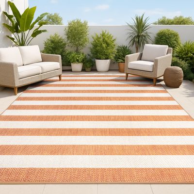 JONATHAN Y Two-Tone Wide Stripe Indoor Outdoor Area Rug 3X5 Orange/Beige, Negril for Backyard, Patio, Porch, Easy-Cleaning, High Traffic, Pet-Friendly, Non-Shedding (SMB203A-3)