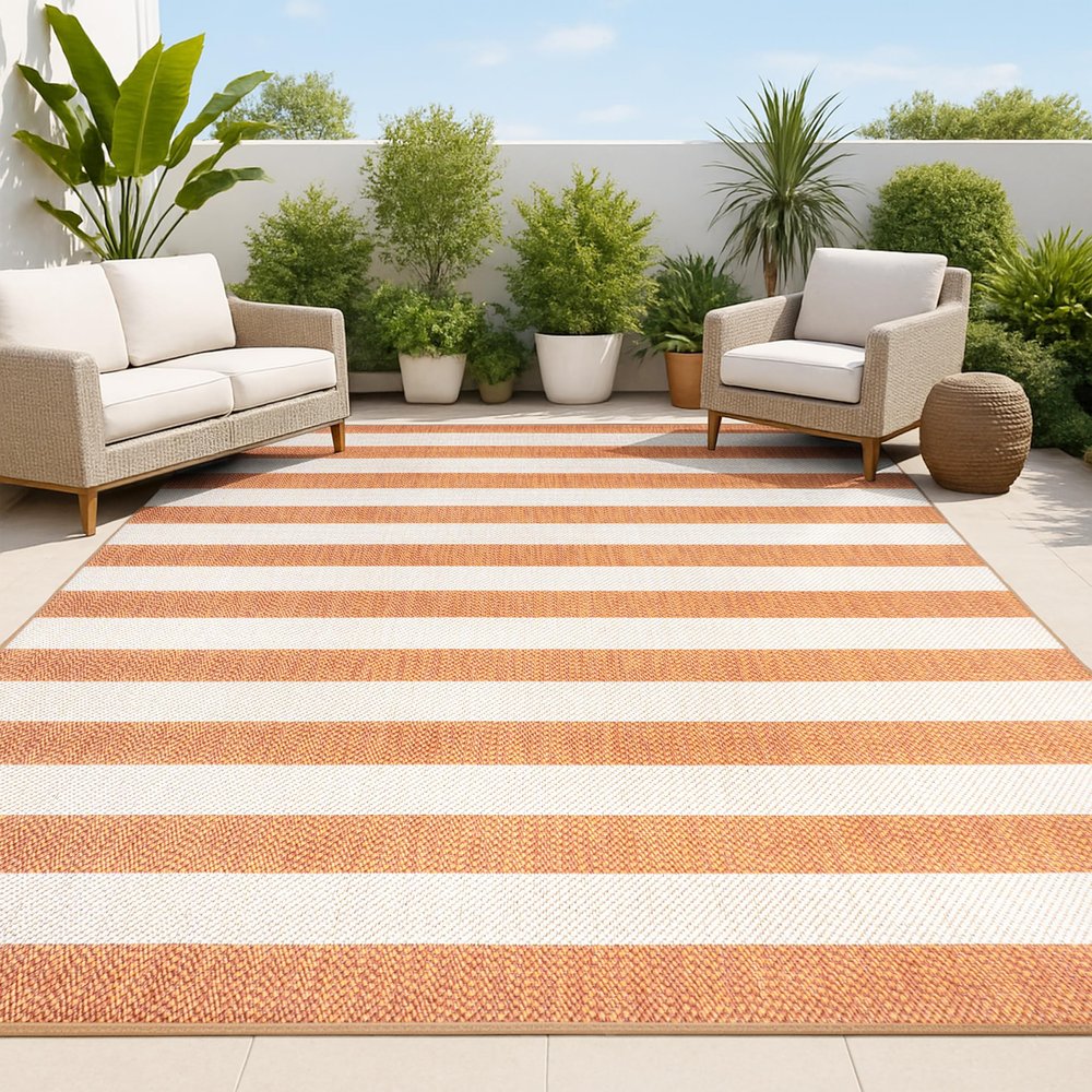 JONATHAN Y Two-Tone Wide Stripe Indoor Outdoor Area Rug 3X5 Orange/Beige, Negril for Backyard, Patio, Porch, Easy-Cleaning, High Traffic, Pet-Friendly, Non-Shedding (SMB203A-3)