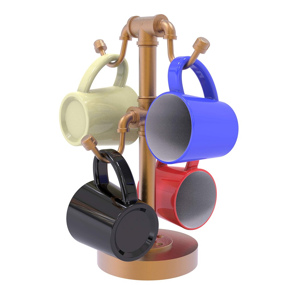 Allied Brass Pipeline Collection Countertop 4 Coffee Mug Holder, Brushed Bronze