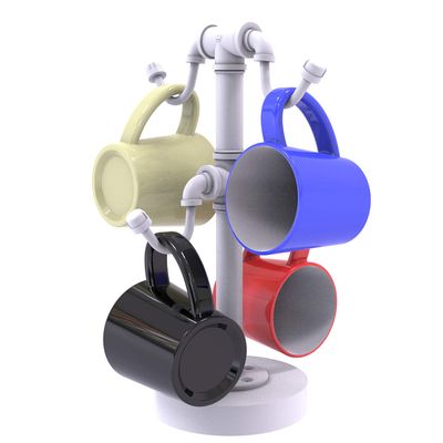 Allied Precision Industries Brass Pipeline Collection Countertop 4 Coffee Mug Holder, Matte White