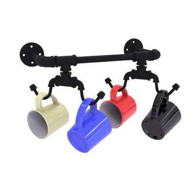 Allied Brass Pipeline Collection Wall Mounted 4 Rack Coffee Mug Holder, Matte Black