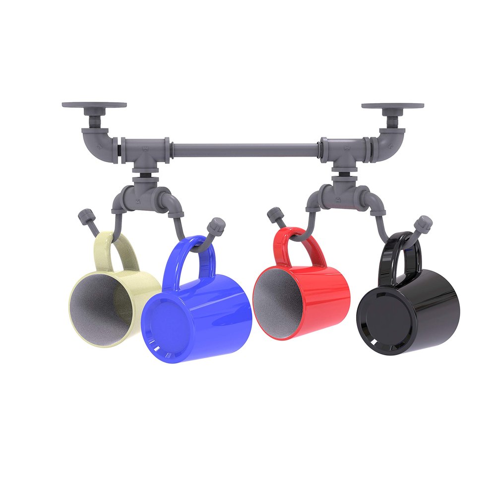 Allied Brass Pipeline Collection Under Cabinet 4 Rack Coffee Mug Holder, Matte Gray