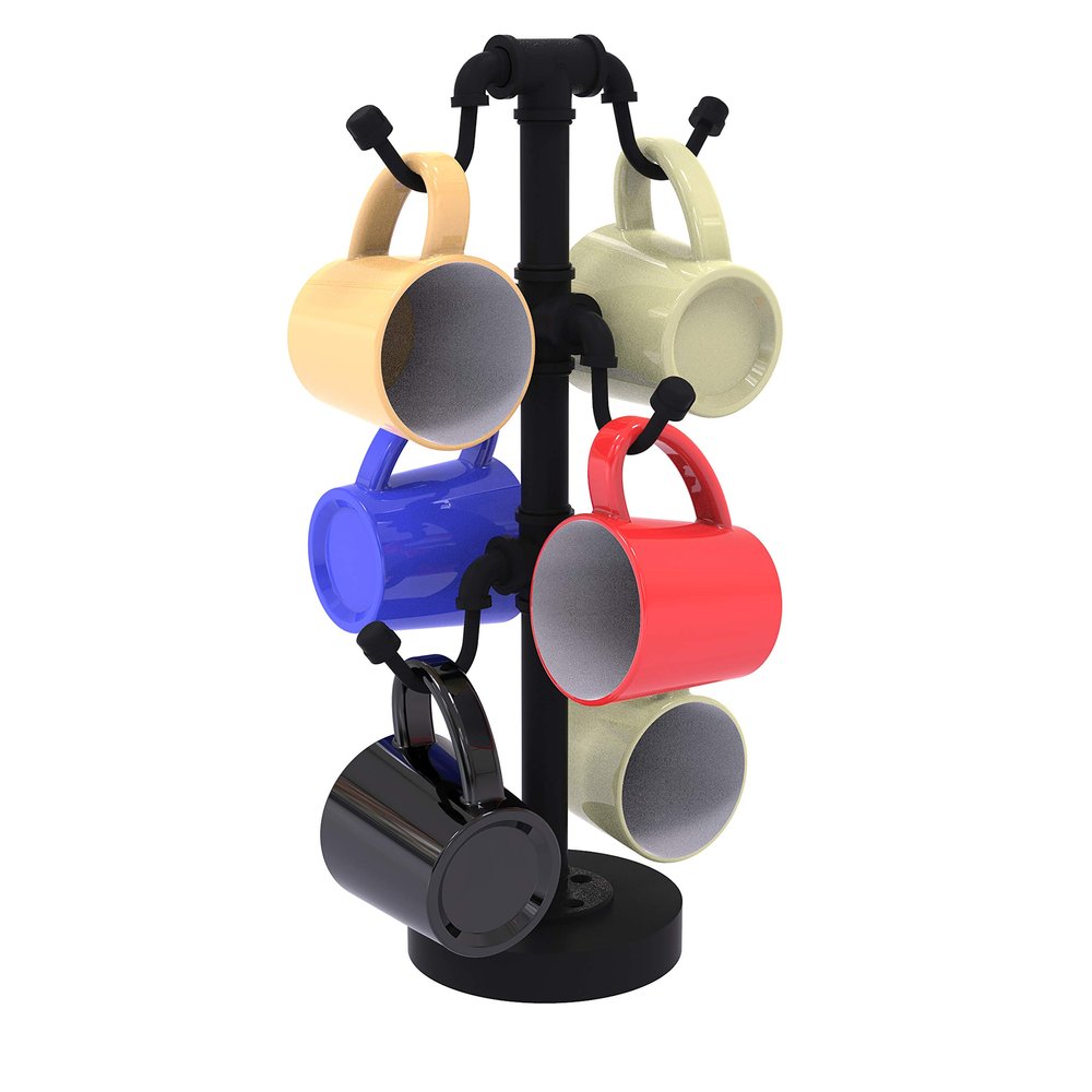 Allied Brass Pipeline Collection Countertop 6 Coffee Mug Holder, Matte Black