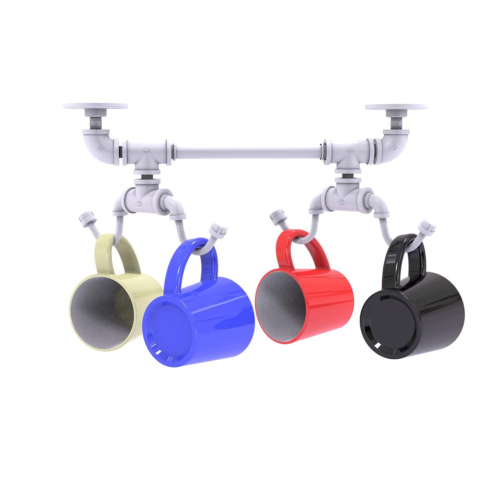 Allied Brass Pipeline Collection Under Cabinet 4 Rack Coffee Mug Holder, Matte White