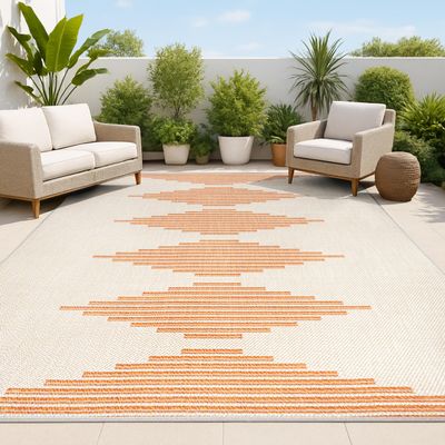 JONATHAN Y Diamond Stripe Indoor Outdoor Area Rug 3X5 Beige/Orange, Vinales for Backyard, Patio, Porch, Easy-Cleaning, High Traffic, Pet-Friendly, Non-Shedding (SMB204A-3)