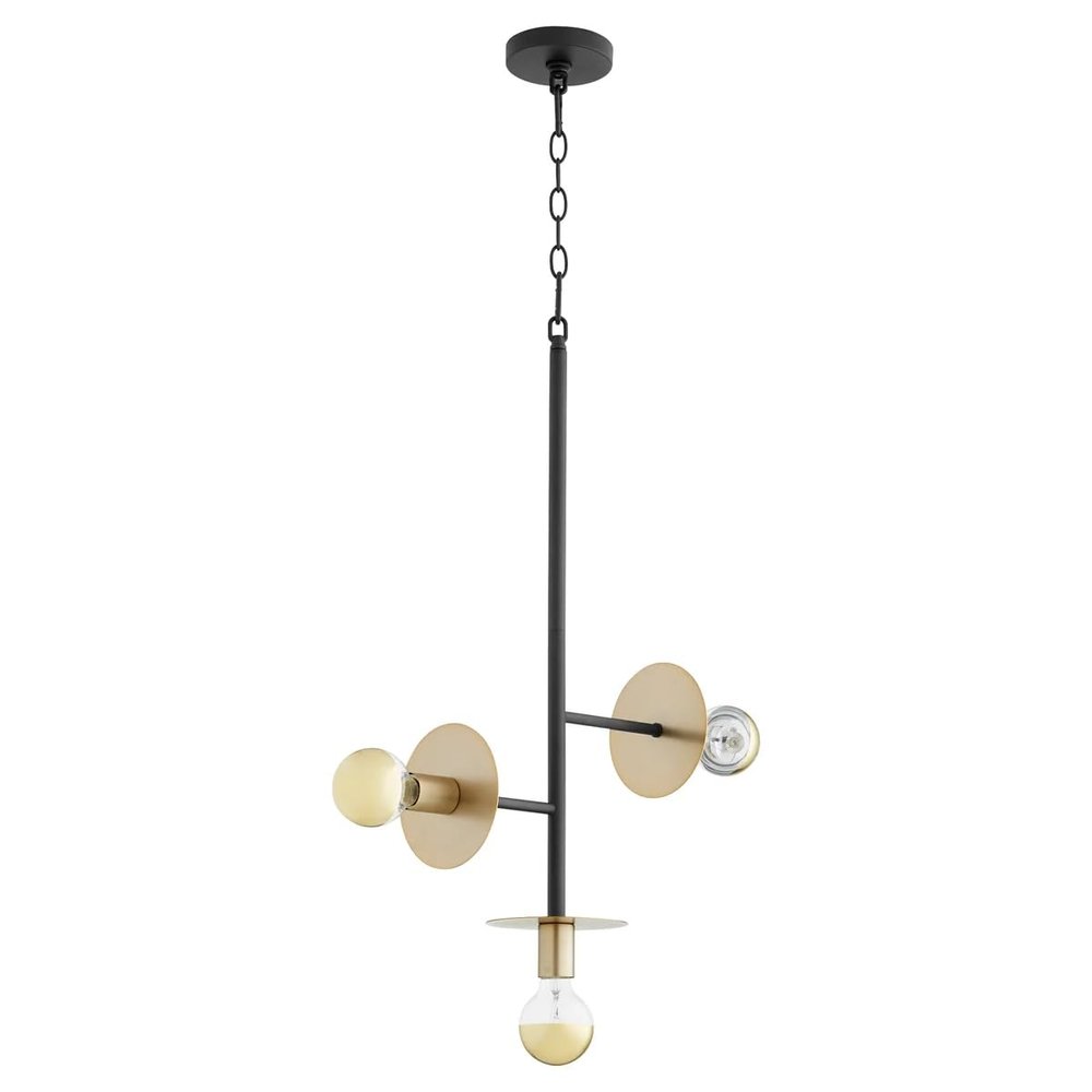 Quorum 843-3-6980 Transitional Three Light Pendant from Voyager Collection in Black Finish,