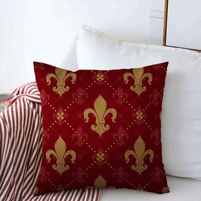 Starotor Throw Pillow Covers 16" x 16" Heraldic Red Lis Expensive Kingly Gold Lily LYS Fleur Pattern Medieval King France Empire Design Cushion Case Cotton Linen for Winter Home Decoration