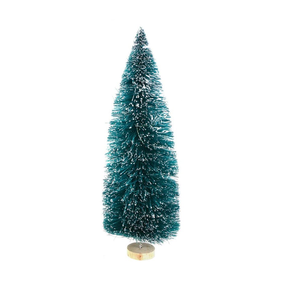 Amosfun Mini Frosted Sisal Trees Bottle Brush Trees Tabletop Mini Christmas Tree with Wood Base (Blue-Green)
