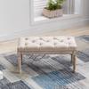 chairus Fabric Entryway Bench with Button Tufted Seat and Rustic Wood Legs, Vintage Bedroom Bench End of Bed, Padded Extra Seating Bench for Living Room Office Studio Hallway, Beige view 2