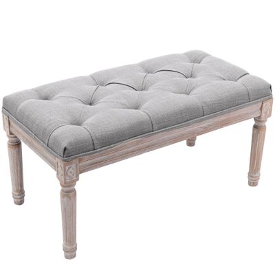 chairus Fabric Entryway Bench with Button Tufted Seat and Rustic Wood Legs, Vintage Bedroom Bench End of Bed, Padded Extra Seating Bench for Living Room Office Studio Hallway, Grey