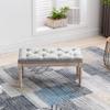 chairus Fabric Entryway Bench with Button Tufted Seat and Rustic Wood Legs, Vintage Bedroom Bench End of Bed, Padded Extra Seating Bench for Living Room Office Studio Hallway, Grey view 2
